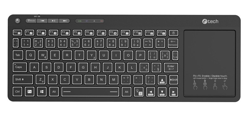 Klávesnica C-TECH s LED podsvietením, čierna farba