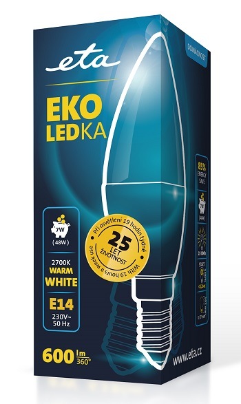 LED žiarovka ETA EKO LEDka sviečka 7W, E14, teplá biela žiarovka ETAC37W7WW01, LED technológia, úspora
