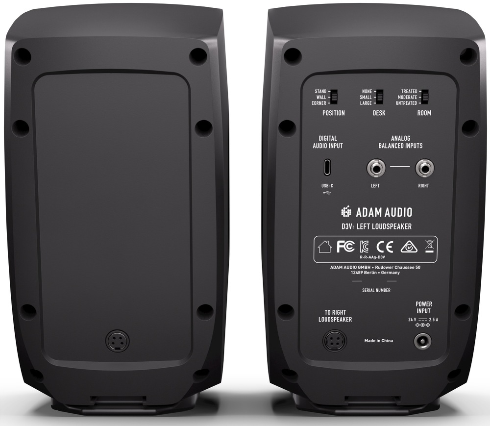 Reproduktory ADAM Audio D3V (2 ks) čierne Zadný panel reproduktorov Adam Audio D3V s prepínačmi Position, Desk a Room.