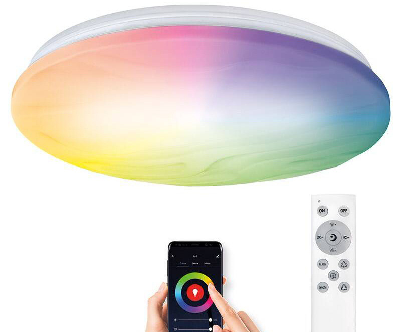 LED stropné svietidlo Solight LED smart Wave, 30W, 2300lm, wifi, RGB + CCT, diaľkové ovládanie biele