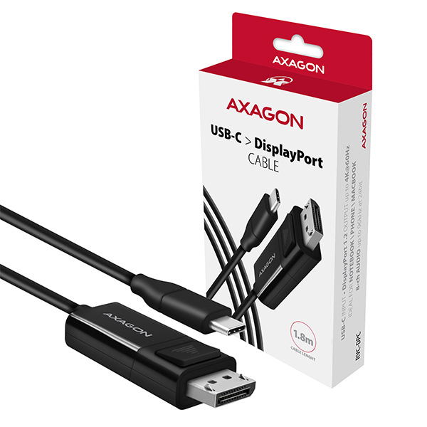Kábel Axagon USB-C / DisplayPort, 1,8m, 4K/60Hz čierny Kábel Axagon USB-C / DisplayPort, 1,8m, 4K/60Hz čierny
