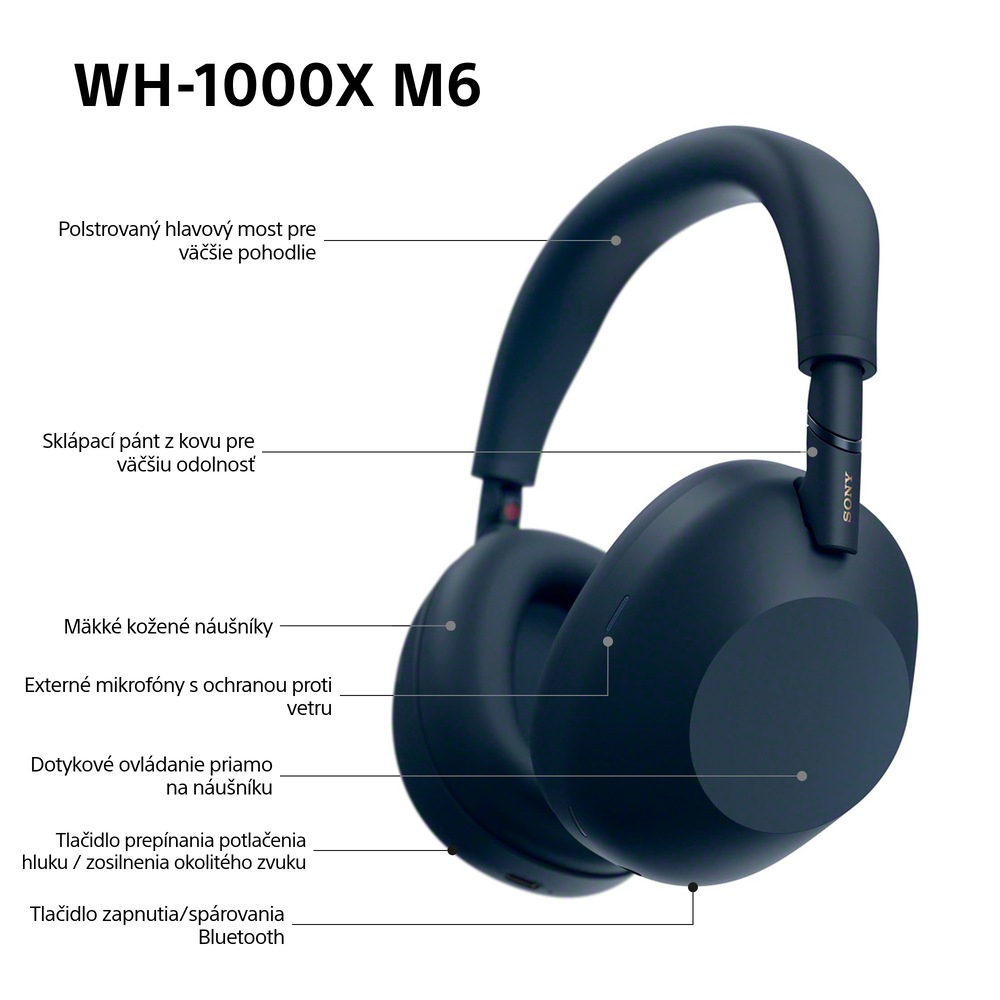 Slúchadlá Sony WH-1000XM6, Noise Cancelling - Prodloužená záruka zdarma po registraci modrá