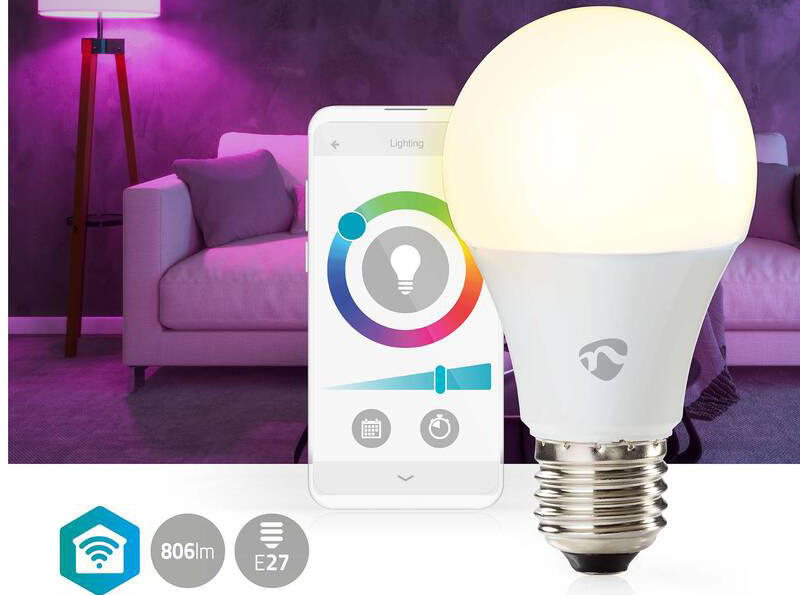 Inteligentná žiarovka Nedis SmartLife klisik, Wi-Fi, E27, 806 lm, 9 W, RGB / Teplá - studená biela