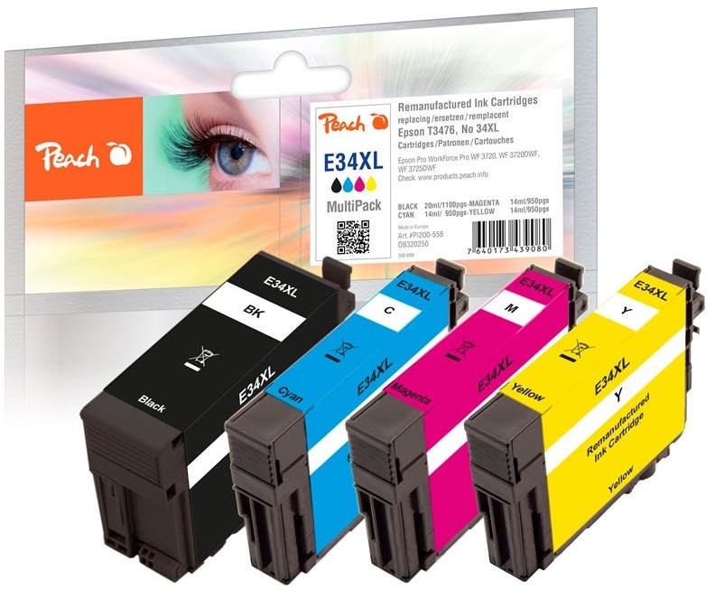 Atramentová náplň Peach Epson 34XL, T3476, MultiPack, 1100, 3x 1045 strán - CMYK