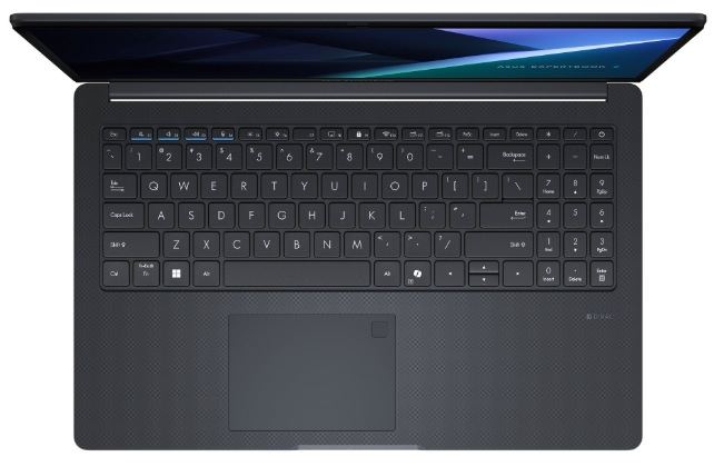 Notebook Asus ExpertBook B1 čierny Horný pohľad na klávesnicu notebooku ASUS ExpertBook B1 s podsvietením