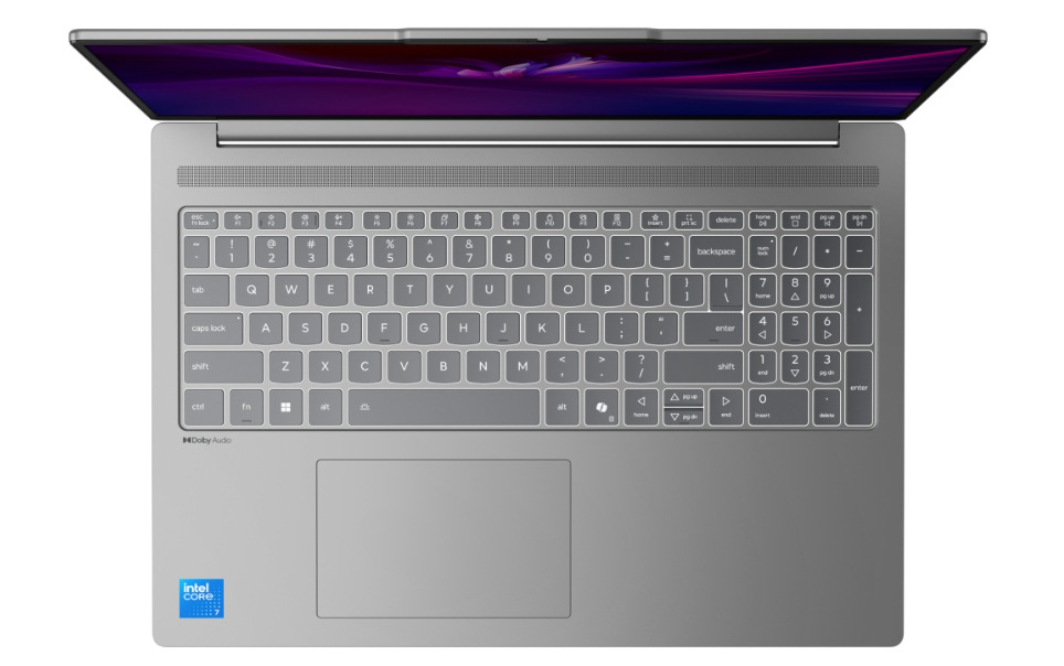 Notebook Lenovo IdeaPad Slim 3 16IMH11 sivý Pohľad zhora na klávesnici notebooku Lenovo IdeaPad Slim 3 16IMH11