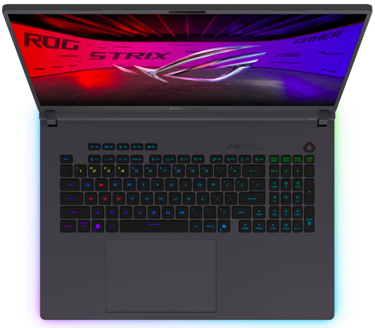 Pohľad zhora na RGB klávesnicu s podsvietením jednotlivých klávesov