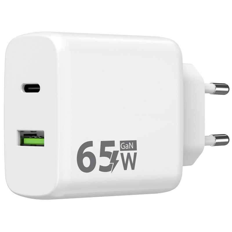 Nabíjačka do siete WG GaN, 2xUSB, USB-C PD 65W + USB-A QC3.0 18W + USB-C kábel 1m