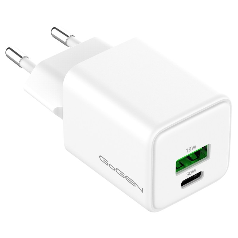 Nabíjačka do siete GoGEN ACHPDQ230, 1x USB-C PD 30W + 1x USB-A 18W biela