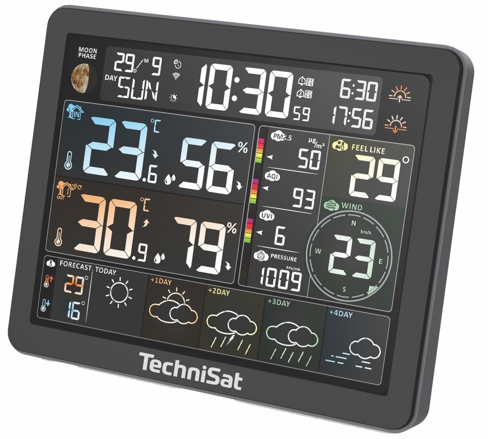 Meteorologická stanica Technisat IMETEO 800 čierna Meteostanica Technisat IMETEO 800 Tuya z čelnej strany mierne natočená vľavo