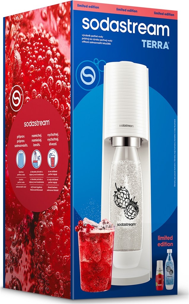 Výrobník sódovej vody SodaStream TERRA White Malina Zero Mpack biely Výrobník sódovej vody SodaStream TERRA White Malina Zero Mpack