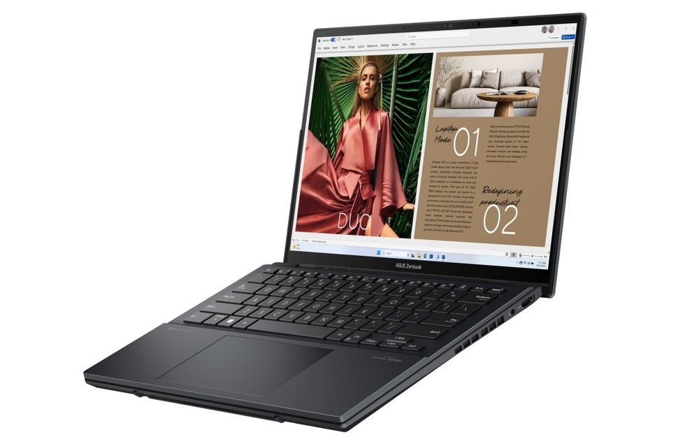 Otvorený a zapnutý notebook Asus Zenbook Duo