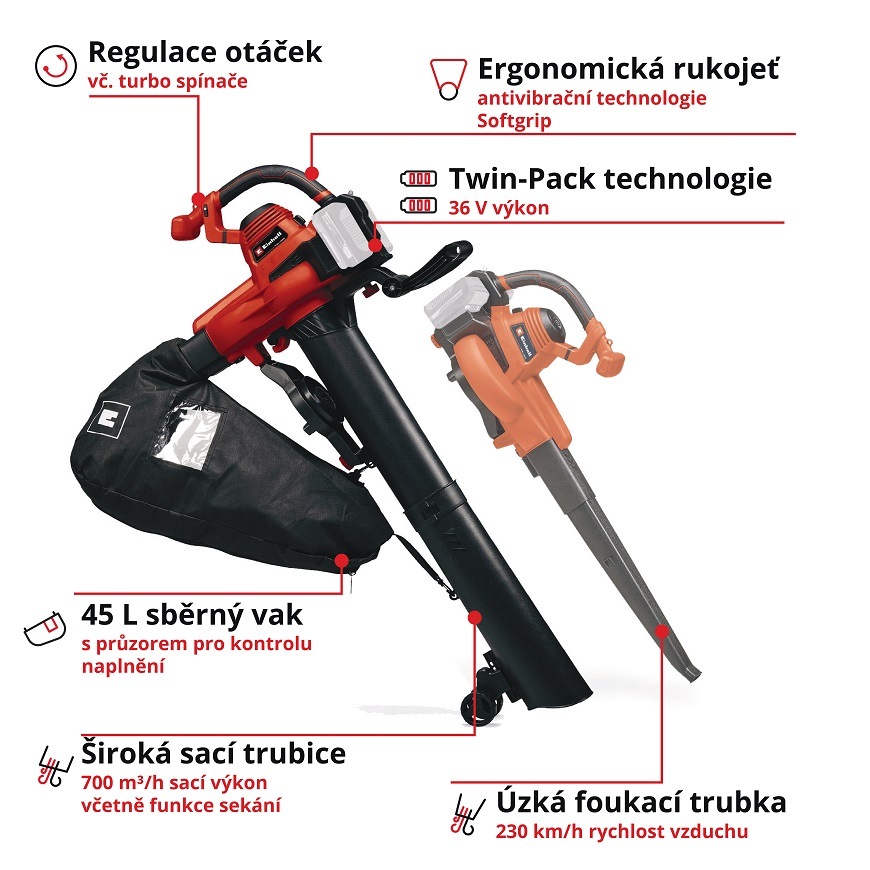 Vysávač lístia Einhell GE-CL 36/230 Li E (bez batérie) 3433630