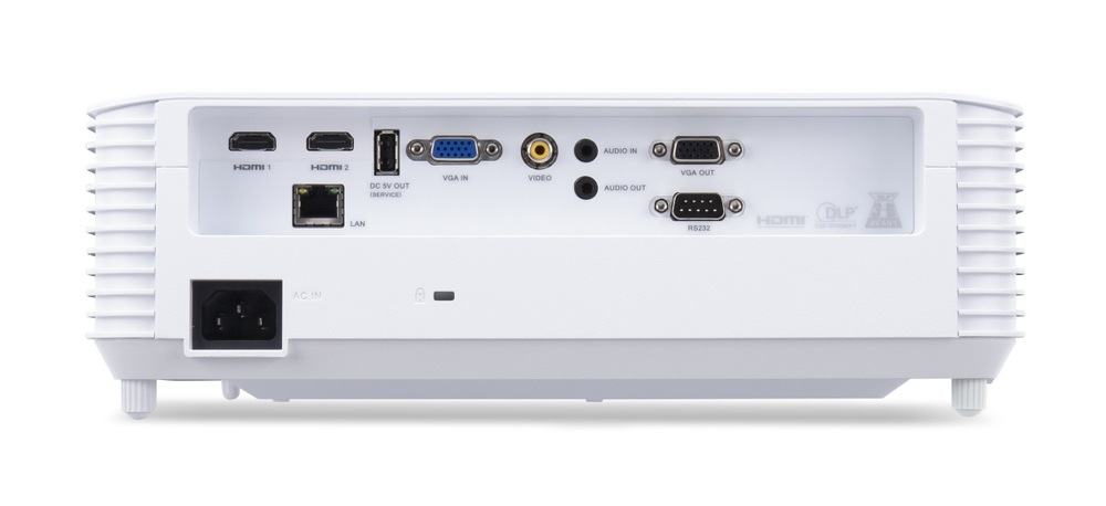 Projektor Acer S1287n biely Projektor je vybavený niekoľkými portami od HDMI konektora cez VGA až po audio vstup.