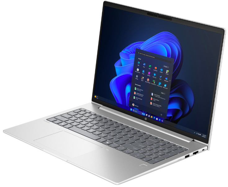 Notebook HP ProBook 4 G2a 16" strieborný Otvorený HP ProBook 4 G2a 16″ R3-210 v pohľade sprava s numerickou klávesnicou