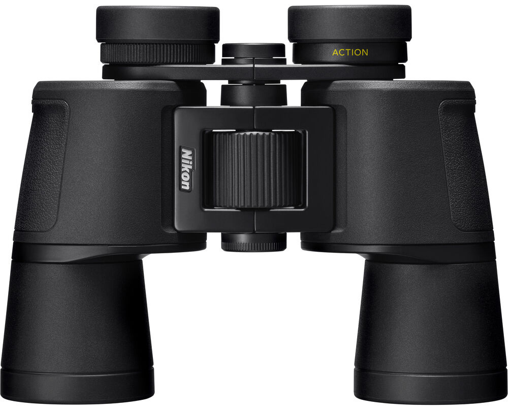 Ďalekohľad Nikon Action EX 10x42 spredu s objektívmi a logom Nikon.