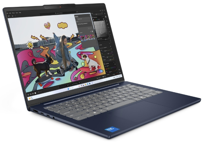 Notebook Lenovo IdeaPad Slim 5 14AKP10 otvorený s grafickým editorom na displeji