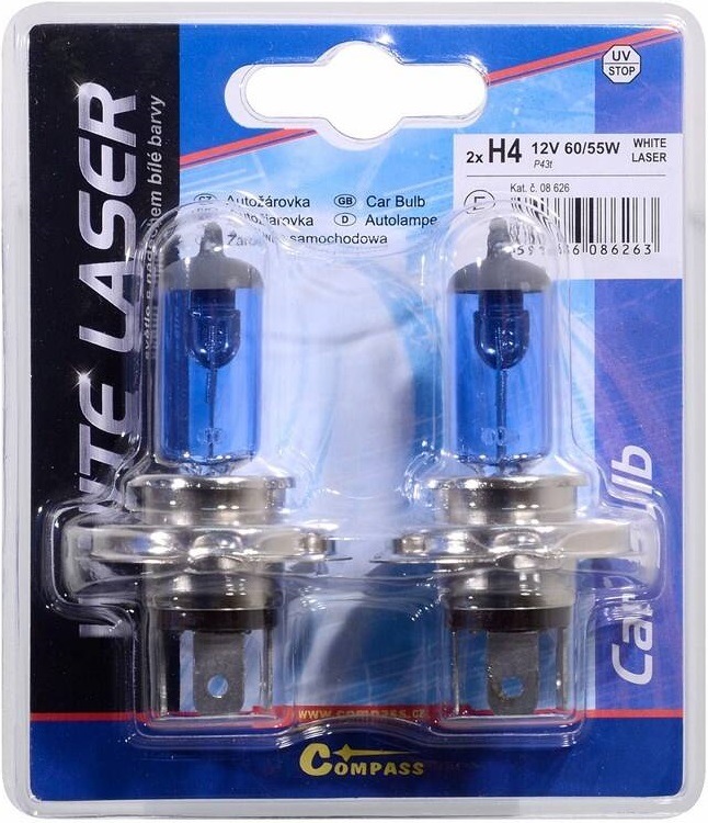 Autožiarovka Compass 08626 12V H4 60/55W P43t WHITE LASER (2 ks) Autožárovky Compass