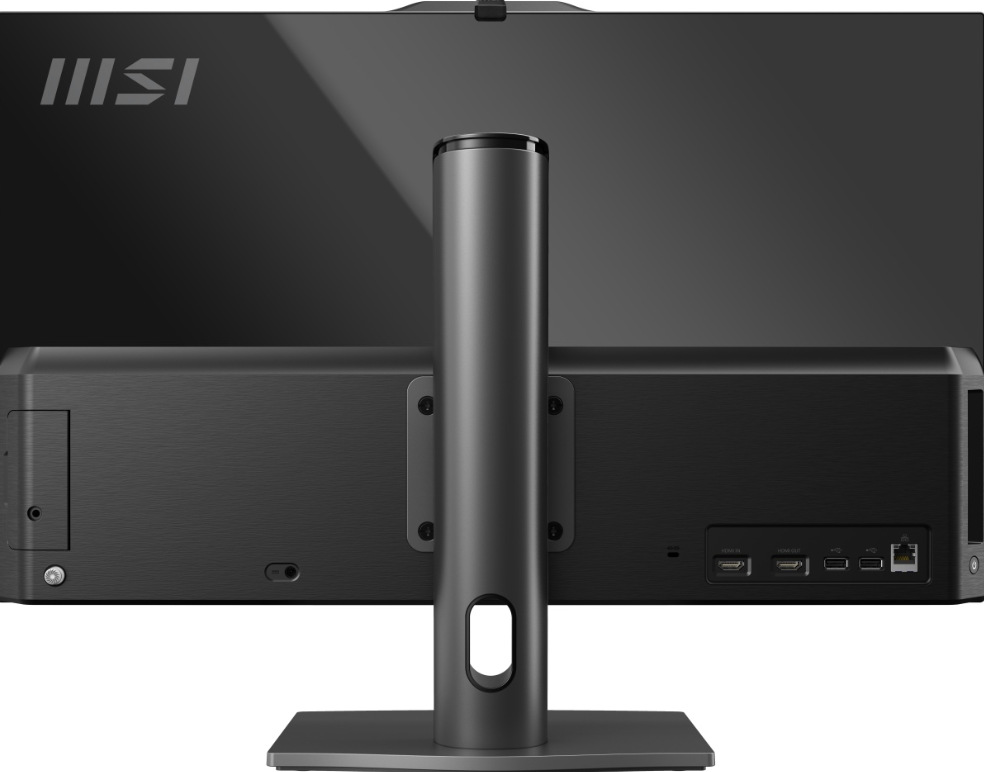 PC all in-one MSI Modern AM272P 1M-855EU čierny Zadná strana MSI Modern AM272P 1M-855EU so stojanom, HDMI, USB a sieťovým portom