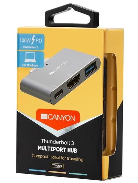 Dokovacia stanica Canyon DS-1 3v1 Thunderbolt 3 - Apple Mackbook sivá
