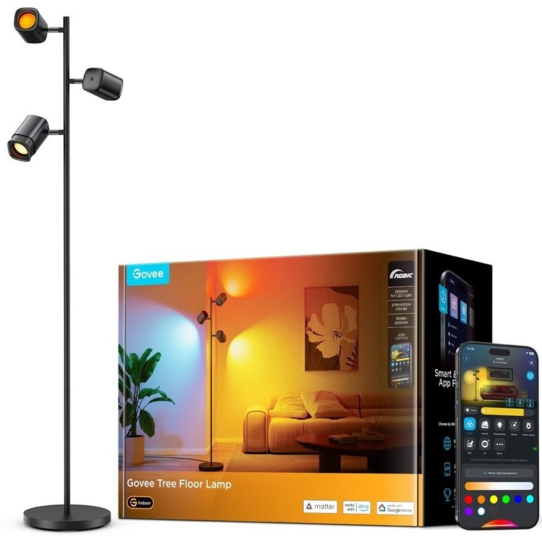 Stojacia lampa Govee Tree Lamp RGBICWW, Matter čierna