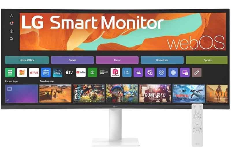 Monitor LG Smart Monitor 34U601SA-W v bielej farbe.