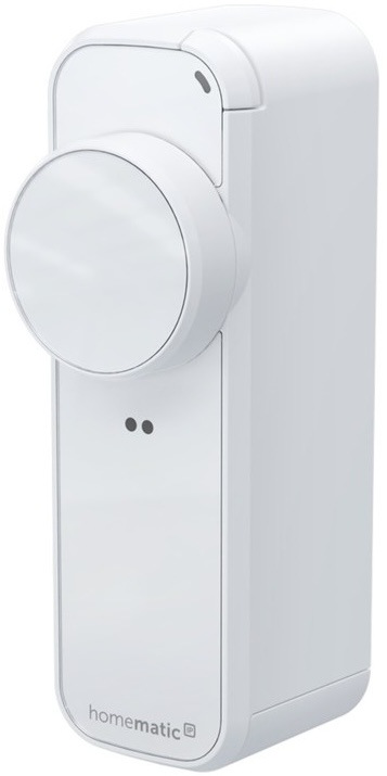 Chytrý pohon dverného zámku Homematic IP PRO v bielej farbe z profilu.