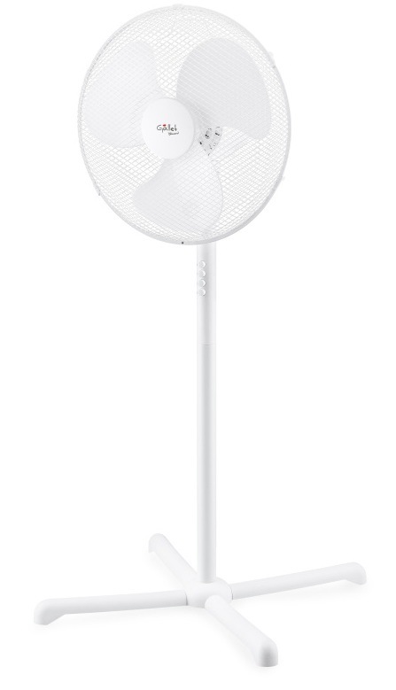 Biely stojanový ventilátor Gallet VEN44S Blizzard s 3 rýchlosťami fúkania a funkciou oscilácie