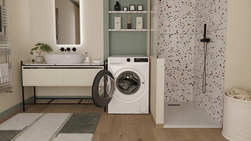 Práčka Candy GD 410B8-S biela GD 410B8-S otvorená práčka v kúpeľni