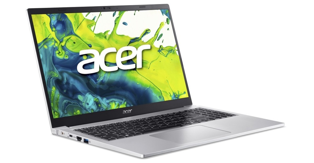 Notebook Acer Aspire Lite 15 (AL15-33P-3170) strieborný Otvorený a zapnutý notebook Acer Aspire Lite 15 otočený doprava