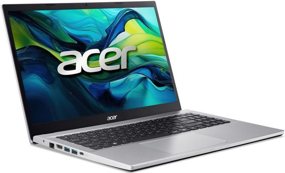 Notebook Acer Aspire Lite 15 (AL15-32P-C39E) + Microsoft 365 pro jednotlivce strieborný Pohľad šikmo na notebook Acer Aspire Lite 15 s množstvom konektorov