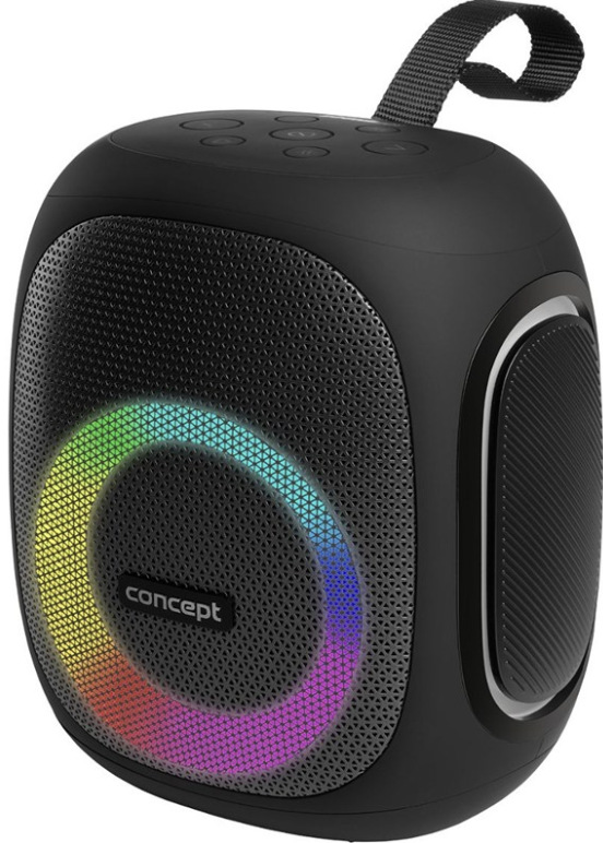 Prenosný reproduktor Concept SoundJoy BR5035, čierny, s farebným LED osvetlením a pútkom