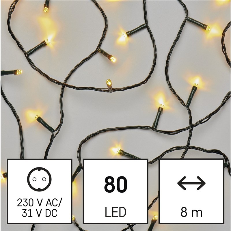 LED reťaz EMOS 80LED reťaz, 8 m, vonkajšia aj vnútorná, teplá biela, programy, časovač
