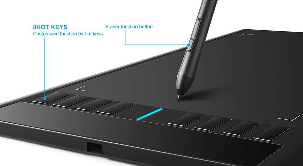 Grafický tablet UGEE M708 čierny Na jednoduché a intuitívne ovládanie tabletu UGEE M708 slúži osem klávesových skratiek