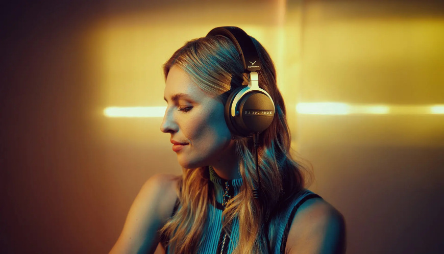 Žena s oblúkovými slúchadlami DJ 300 PRO X CLUB