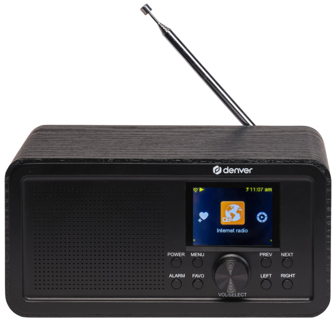 Internetový rádioprijímač s DAB+ Denver DIR-200 čierny Internetové rádio Denver DIR-200 s vysunutou teleskopickou anténou pre príjem signálu