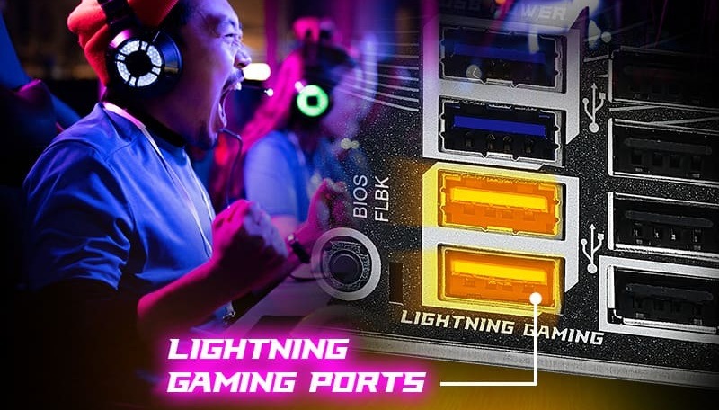 Základná doska ASRock B850 Steel Legend WiFi Lightning herné porty zaistí stabilné pripojenie s nízkou latenciou