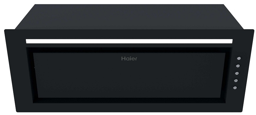 Odsávač pár Haier HAPY52ES6BEE čierny spodná strana odsávača pár Haier HAPY72ES6XGG s ovládacími gombíkmi napravo, LED osvetlenie svieti