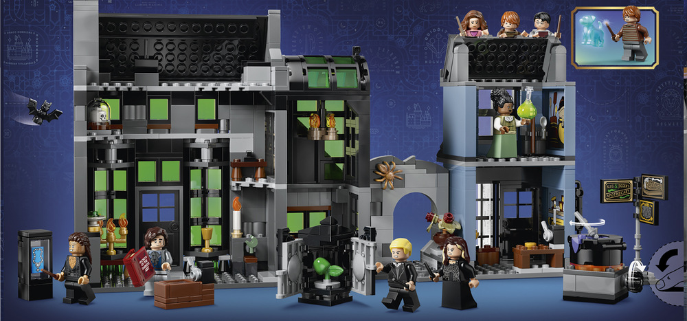 Stavebnica LEGO® Harry Potter™ 76471 Kouzelnické obchody v Obrtlé ulici Obrtlá ulica môže ďalej rásť – Oba obchody je možné prepojiť s ďalšími modelmi a postupne vytvoriť väčší kúzelnícky svet.