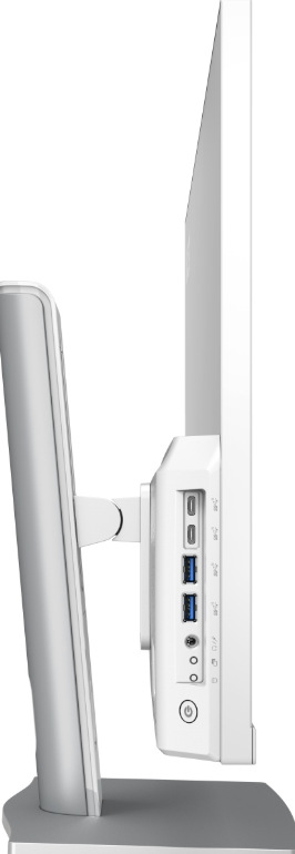 PC all in-one MSI Modern AM272P 1M-1437EU biely Bočný pohľad na MSI Modern AM272P 1M-1437EU s USB-C, USB-A a audio konektormi