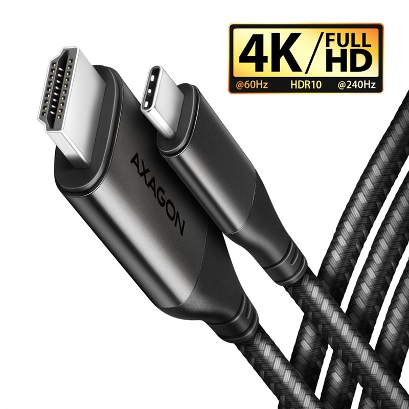 Kábel Axagon USB-C / HDMI 2.0, 1.8m, 4K/60Hz HDR10 čierny