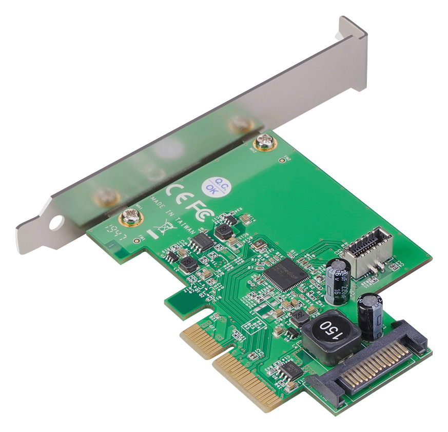 Adaptér AKASA 10Gbps USB 3.2 Gen 2 Internal 20-pin to PCIe zelený/ocel AKASA 10Gbps USB 3.2 Gen 2 Internal 20-pin to PCIe pridá zostave internej USB-C 10 Gb/s