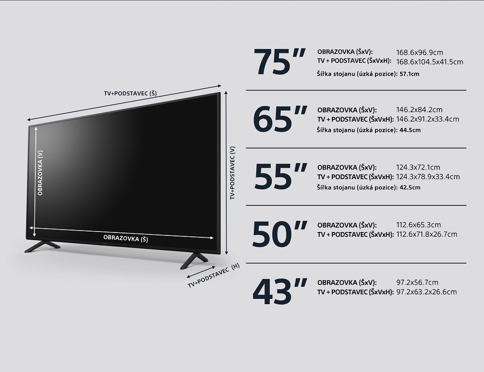 Televízor Sony KD-75X75WL Televízia Sony KD-75X75WL, rozmery