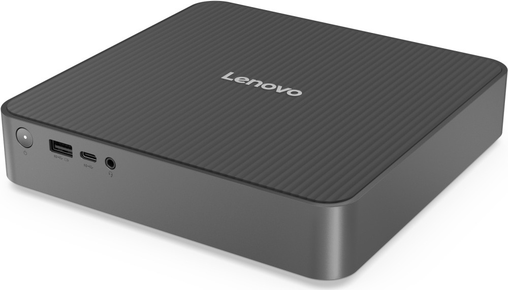 PC mini Lenovo IdeaCentre Mini 01IRH10R sivý Pohľad šikmo zboku na mini počítač Lenovo IdeaCentre Mini
