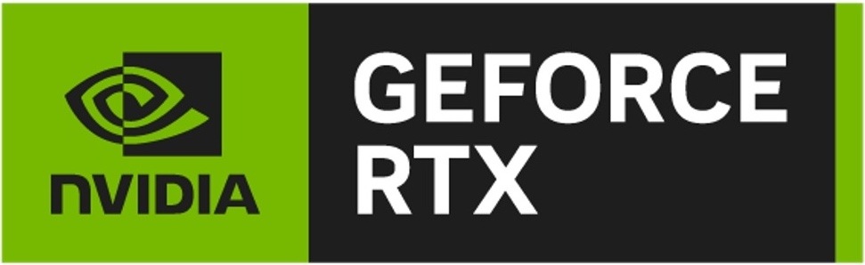Stolný počítač Acer Aspire TC-1860 čierny Na obrázku je grafické logo NVIDIA GeForce RTX. Vľavo je zelené pole s čiernym logom NVIDIA a nápisom „NVIDIA“. Vpravo je čierne pole s veľkým bielym textom „GEFORCE RTX“. Obrázok označuje použitie samostatnej grafickej karty radu NVIDIA GeForce RTX.
