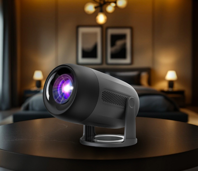 Projektor Philips NeoPix 150 pripravený na premietanie filmu v spálni s večernou atmosférou