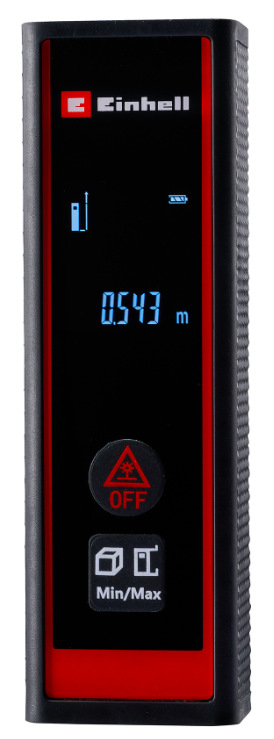 Laserový diaľkomer Einhell Classic TC-LD 40 R Podsvietený displej laserového diaľkomera Einhell Classic TC-LD 40 R so zobrazenou vzdialenosťou 0,543 m