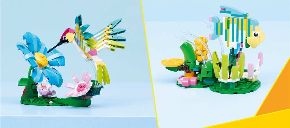 Stavebnica LEGO® Creator 3 v 1 31384 Divoká zvířata: Barevný kolibřík Tropická ryba s morskými rastlinami prenesie detské dobrodružstvá pod hladinu a ponúkne tretí variant.