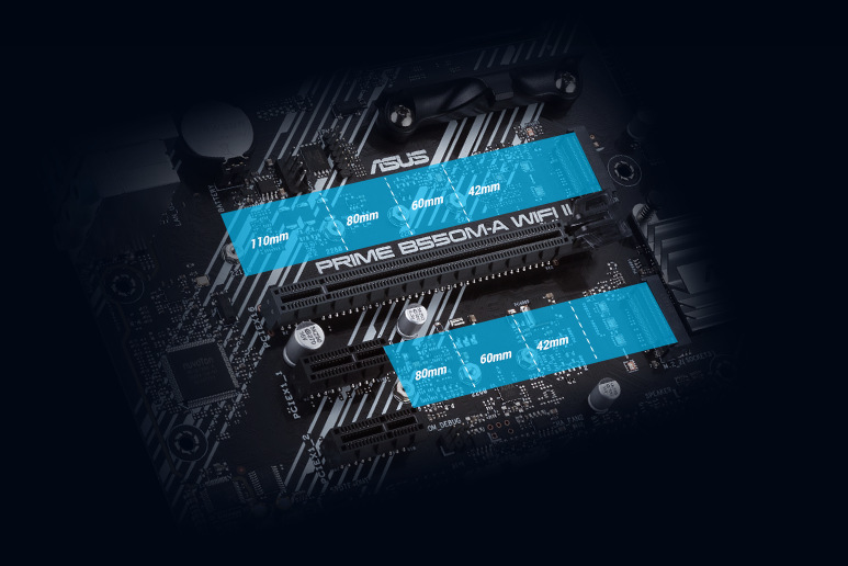 Základná doska Asus PRIME B550M-A Wi-Fi II Asus PRIME B550M-A podporuje rýchle úložisko