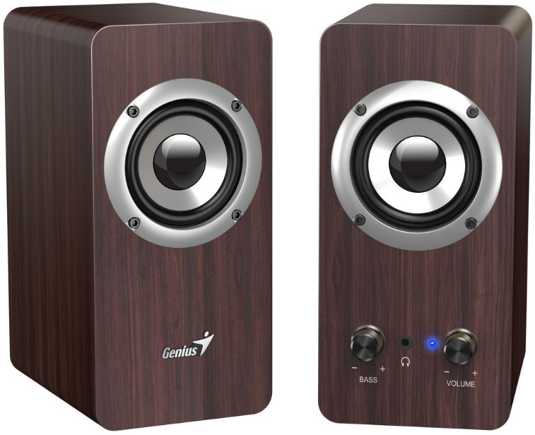 Reproduktory Genius SP-HF400 Dark wood hnedé Predná strana reproduktorov Genius SP-HF400 Dark Wood s 2,5-palcovými širokopásmovými meničmi